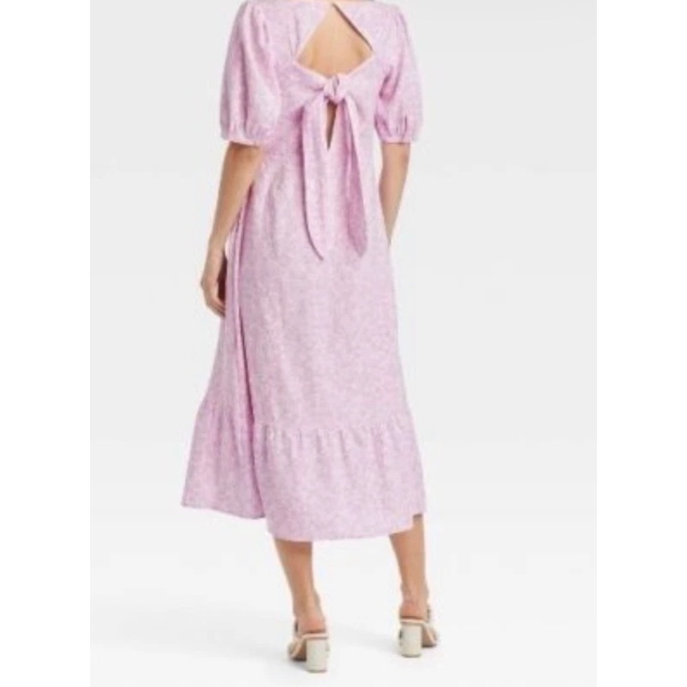 Who What Wear‎ Women's Floral Linen Blend Tie Back  Midi Dress Purple Size Large